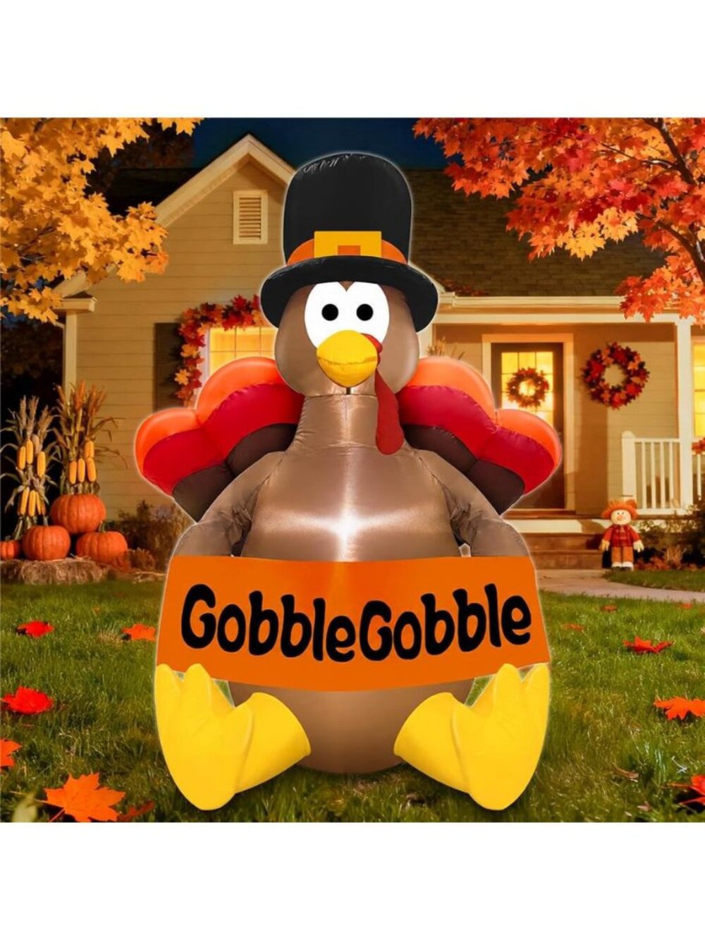 4 Ft Thanksgiving Inflatables Turkey Outdoor Decorations with Built-in LEDs